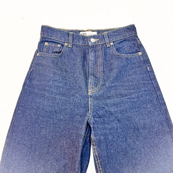 Zara Wide Leg Dark Wash Denim Jeans High Rise Flare Size 2 - Picture 6 of 7